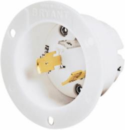 Flanged Inlet Locking Device, 3-Pole 20A 125/250V, Screw Terminal, 2.88 Inch x 2.88 Inch x 2.02 Inch, White