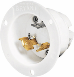Industrial Flanged Inlet Locking Device, 30A, 3-Pole, 3-Wire, 480V AC, White