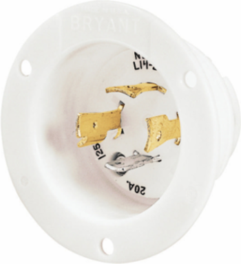 Locking Flanged Inlet 20A 250V 3-Pole 4-Wire L14-20P White