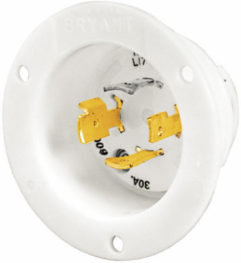 30A Flanged Inlet Locking Device, 3-Pole 4-Wire, 600V AC, White