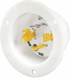 30A Flanged Inlet Locking Device, 3-Pole 4-Wire, 600V AC, White
