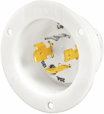 Flanged Inlet Locking Device, 20A 3-Phase Wye 120/208V AC, 4-Pole 4-Wire, White