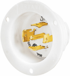 Locking Device Flanged Inlet, 30A, 3-Phase Wye 120/208V AC, 4-Pole, 5-Wire, White