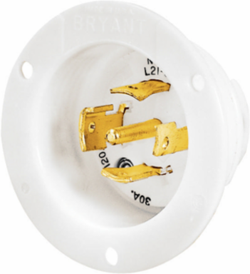 Flanged Inlet Locking Device, 30A 3-Phase Wye 347/600V AC, 4-Pole, 5-Wire, White