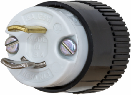 Midget Locking Male Plug, 15A 125V, 2-Pole 2-Wire, 1.25 Inch x 1.25 Inch x 1.60 Inch