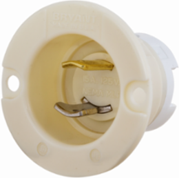 Midget Locking Plug, 15A 125V, 2-Pole 2-Wire Non Grounding, Flanged Inlet, Screw Terminal