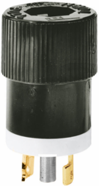 Midget Locking Male Plug, 15A 125/250V, 3-Pole, 3-Wire, Composite, 1.25 Inch