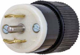 Midget Locking Male Plug, 15A 125/250V, 3-Pole, 3-Wire, Composite, 1.25 Inch