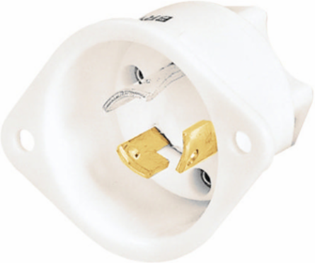 Industrial Flanged Inlet Locking Device, 15A 125V/10A 250V, 3-Pole, Black
