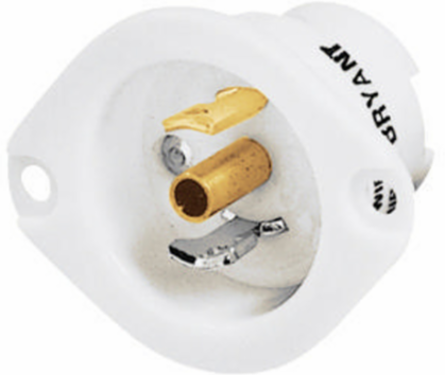 Midget Locking Device, Flanged Inlet, 15A 125V, 2-Pole 3-Wire Grounding
