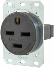 Industrial Grade 30A 3-Phase 250V AC Single Receptacle, 3-Pole 4-Wire, 15-30R, Black