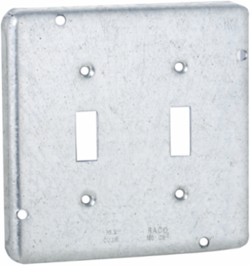 4-11/16 Inch Square Cover, Exposed Work for 2 Toggle Switches, Gray, PVC