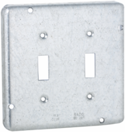 4-11/16 Inch Square Cover, Exposed Work for 2 Toggle Switches, Gray, PVC