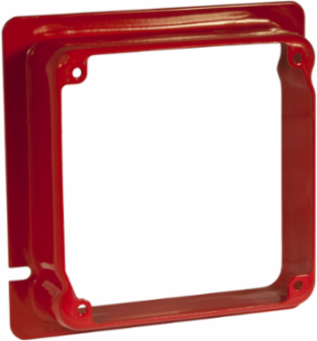 Life Safety Square Adapter Ring, 4-11/16 Inch x 4 Inch, 1-1/4 Inch Raised, Red