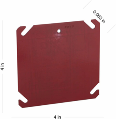 4 Inch Steel Flat Life Safety Square Cover, Red, cULus Listed