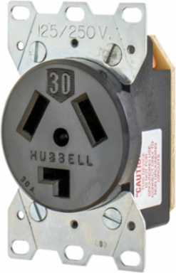 Commercial Grade Flush Mount Receptacle, 30A 125/250V, 3-Pole, Black