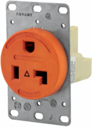 Commercial Grade Orange Flush Mount Receptacle, 50A 125V, 2-Pole 3-Wire Grounding