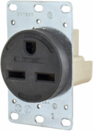 Industrial Grade Flush Mount Receptacle, 30A 250V, 2-Pole 3-Wire, Black