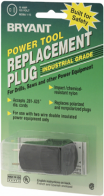 Light Duty Male Plug, 15A 125V, 2-Pole 2-Wire, Polarized, Black
