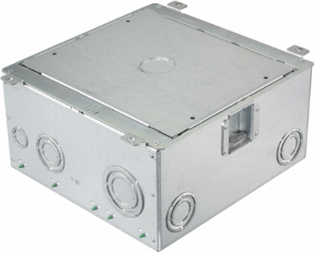 10-Gang Recessed Floor Box, 5.50 Inch Deep, Steel, 10.96 x 10.96 Inch Dimensions