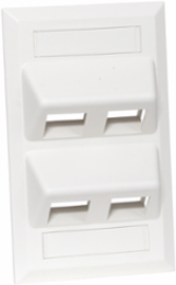 Angled Single-Gang Keystone Wallplate, 4-Port, White, Molded High-Impact Thermoplastic