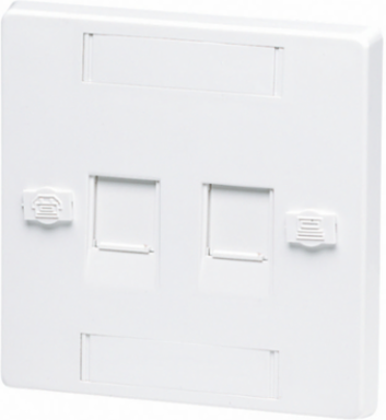 Phone/Data Multimedia Component, 2-Port Shuttered Frame, White, 4 Inch