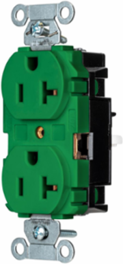 Commercial Grade Duplex Receptacle, 20A 125V, 5-20R, Green, Screwless Terminal