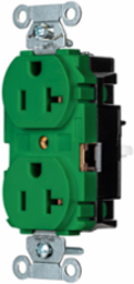 Commercial Grade Duplex Receptacle, 20A 125V, 5-20R, Green, Screwless Terminal