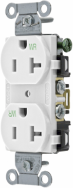 Weather-Resistant Duplex Receptacle, 20A 125V, 2-Pole 3-Wire, White