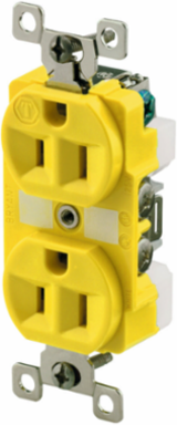 Duplex Receptacle, 15A 125V, Corrosion Resistant, 2-Pole, Yellow, 3.28x1.54x1.16 Inch