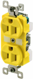 Duplex Receptacle, 15A 125V, Corrosion Resistant, 2-Pole, Yellow, 3.28x1.54x1.16 Inch