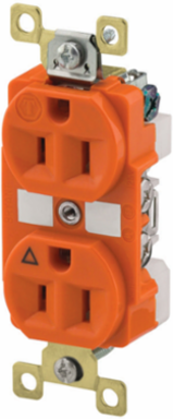 Commercial Grade Duplex Receptacle, 15A 125V, 2-Pole 3-Wire, Orange, 3.28 x 1.54 x 1.16 Inch
