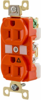 Commercial Grade Duplex Receptacle, 15A 125V, 2-Pole 3-Wire, Orange, 3.28 x 1.54 x 1.16 Inch