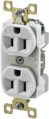 Duplex Receptacle, 15A 125V, 2-Pole 3-Wire Grounding, 5-15R, White, 3.28 Inch x 1.54 Inch x 1.16 Inch
