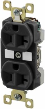 Duplex Receptacle, Weather Resistant, 20A 125V, 2-Pole 3-Wire Grounding, Black