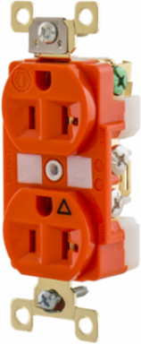 20A 125V Duplex Receptacle, 2-Pole 3-Wire Grounding, Orange, Isolated Ground