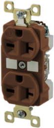 Industrial Grade Duplex Receptacle, 20A 250V, 2-Pole 3-Wire, Brown, 3.28 x 1.54 x 1.16 Inch