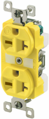 Duplex Receptacle, 20A 250V, 2-Pole 3-Wire, Corrosion Resistant, Yellow