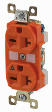 Duplex Receptacle, 20A 250V, 2-Pole 3-Wire, 6-20R, Orange, Isolated Ground