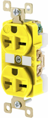 Duplex Receptacle, 15A 250V, 2-Pole 3-Wire, Corrosion Resistant, Yellow