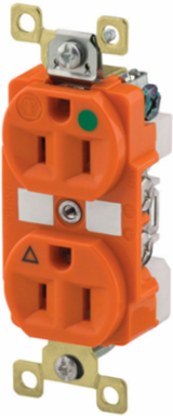 Duplex Receptacle, Hospital Grade, 15A 125V, 2-Pole 3-Wire, Orange, 3.28 Inch x 1.54 Inch x 1.16 Inch