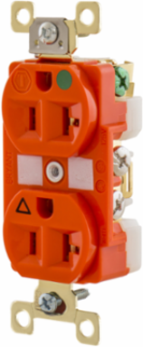 Duplex Hospital Grade Receptacle, 20A 125V, 2-Pole, 3-Wire, Orange, 3.28 x 1.54 x 1.16 Inch