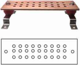 Copper Ground Bar 1/4 Inch x 4 Inch x 24 Inch with J Hole Pattern, UL Listed