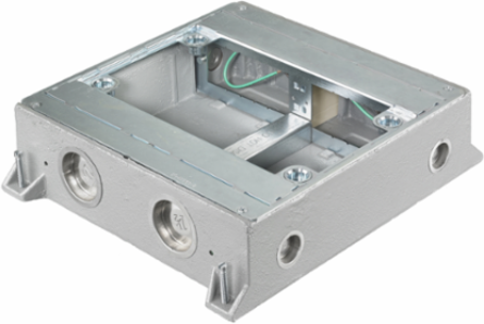4-Gang Recessed Floor Box with 3.25 Inch Minimum Depth, Cast Iron