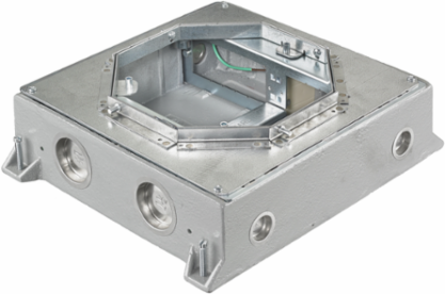 4-Gang Recessed Floor Box, 4.00 Inch Depth, Cast Iron, Round Cover