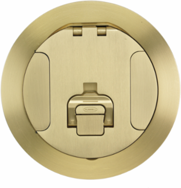 Round Cover Assembly for 2-Gang Concrete Floor Box, Brushed Brass Finish