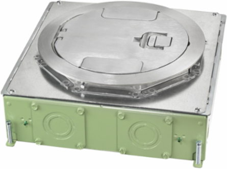 Round Floor Box Cover Assembly, 6 Gang, Brushed Aluminum Finish