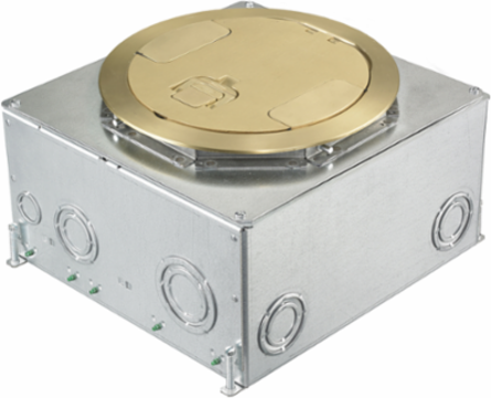 Round Cover Assembly for Concrete Floor Boxes, 8 Inch, Brushed Brass Finish