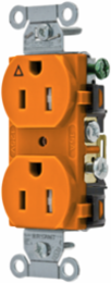 Commercial Grade Duplex Receptacle, 15A 125V, 3-Wire Grounding, Orange, 1.38 Inch Width