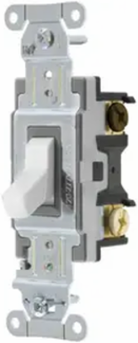 Toggle Switch, Three Way, 15A, 120-277V AC, Side Wired, White